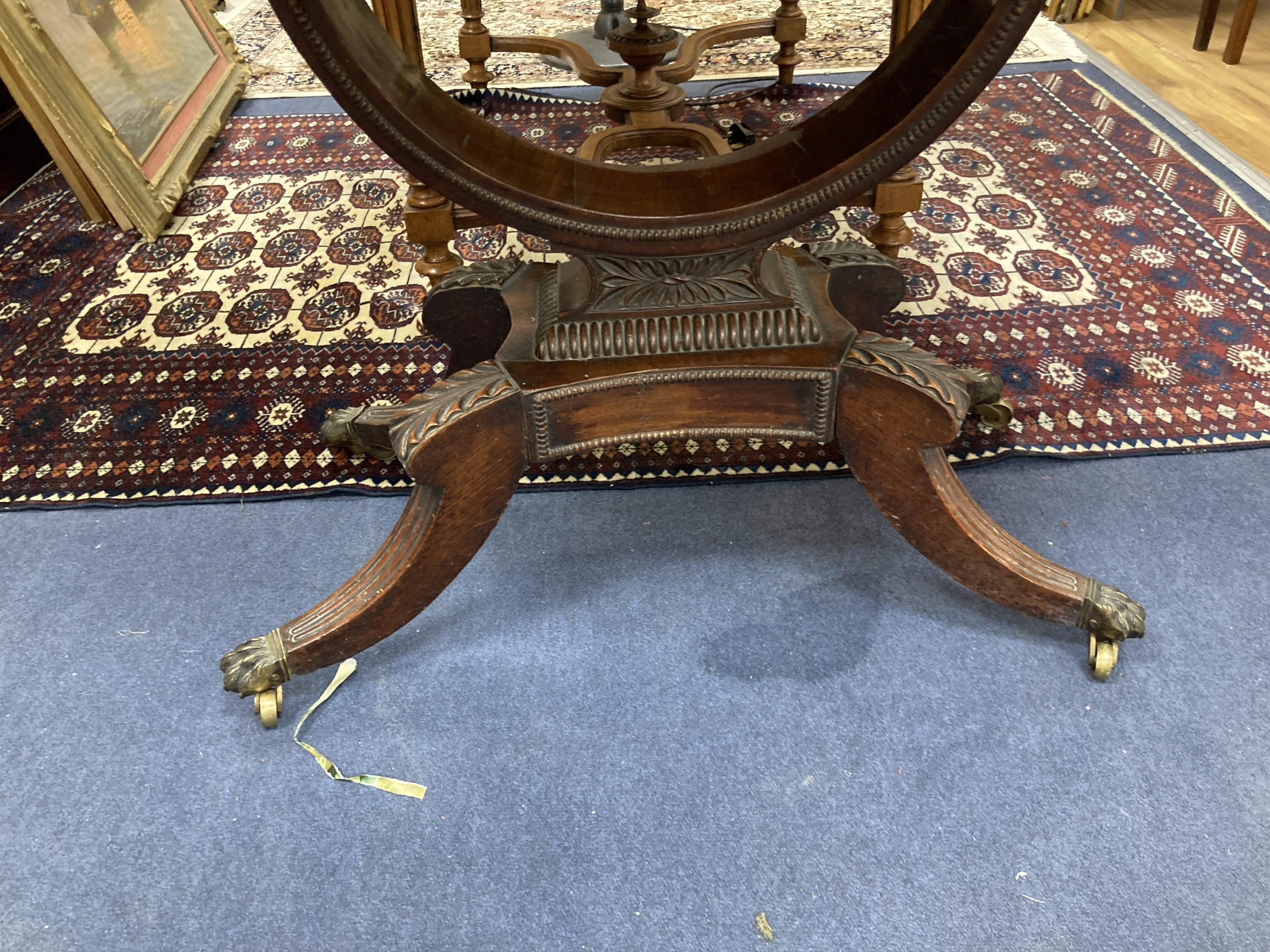 A regency rosewood banded mahogany folding card table. W-90, D-45, H-71cm.